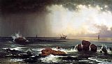 Sunrise Paintings - Hazy Sunrise at Sea by Martin Johnson Heade
